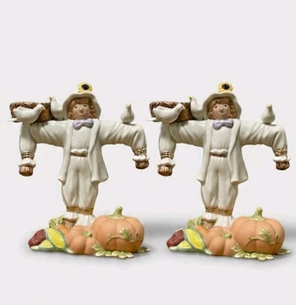 Lenox Occasions Scarecrow Candle Stand Porcelain Set of 2 New in Original Boxes